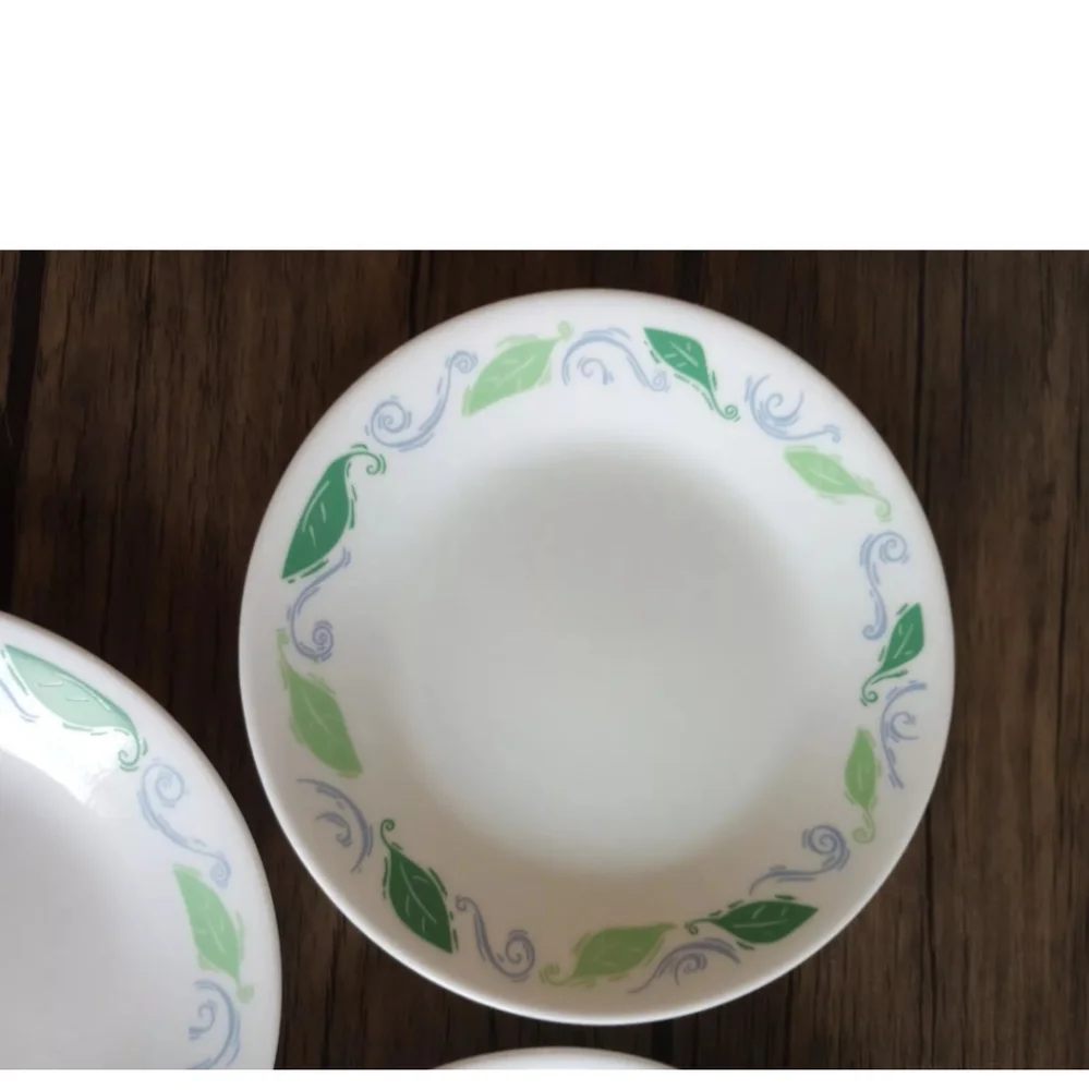 Corelle Spearmint Bread Plates White Green Leaves Blue Scrolls 6.75
